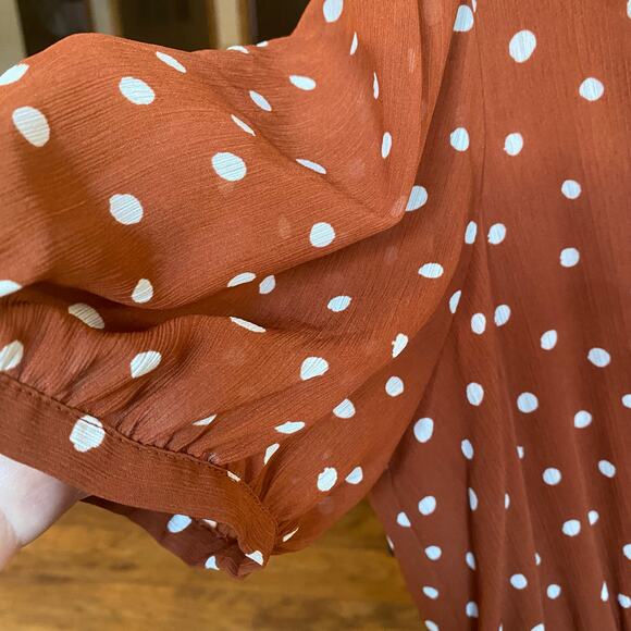 Madewell Smocked Waist Mini Dress in Inkspot Dots Orange Womens Size Medium - Picture 6 of 9